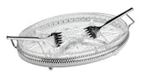 Queen Anne Silver Plated Oval Glass Appetizer Dish with 4 Divisions (2 Forks) - 0-6229